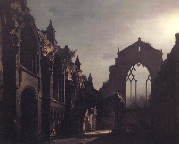 Luis Daguerre The Ruins of Holyrood Chapel,Edinburgh Effect of Moonlight France oil painting art